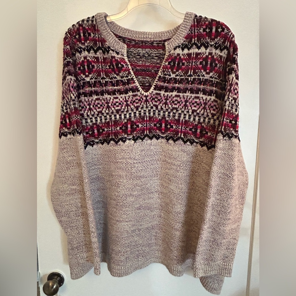J. Jill Fair Isle Split-neck Plus Sweater 4X